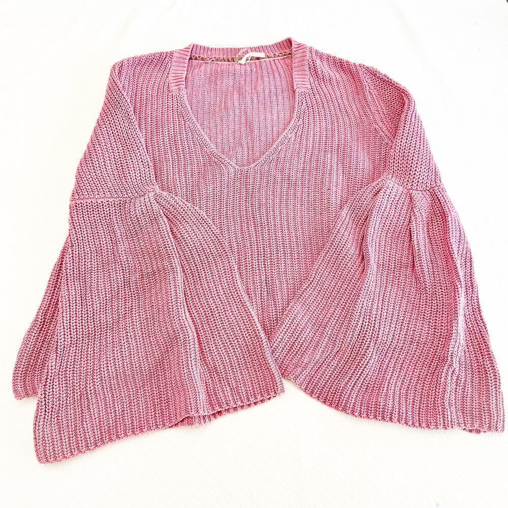 Free People Damsel Bell Sleeve Rose Sleeve Crotchet Knit Long Sweater Size L